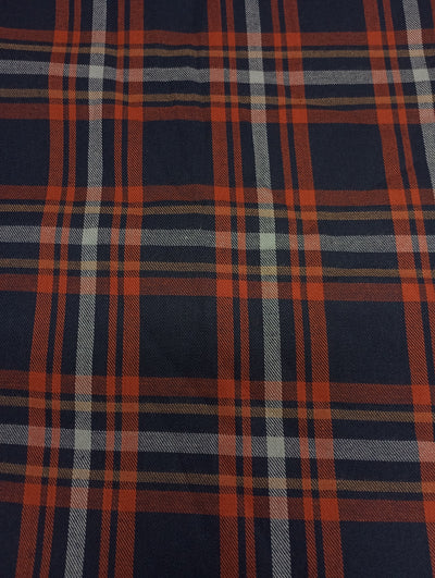 Navy Blue & Orange Checks Yarn Dyed Cotton Fabric