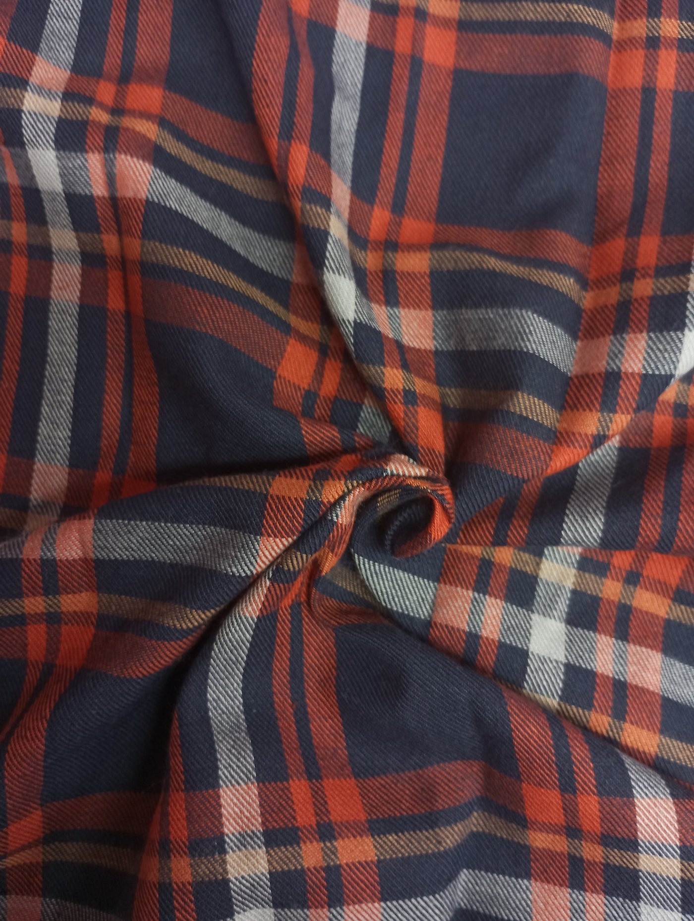 Navy Blue & Orange Checks Yarn Dyed Cotton Fabric