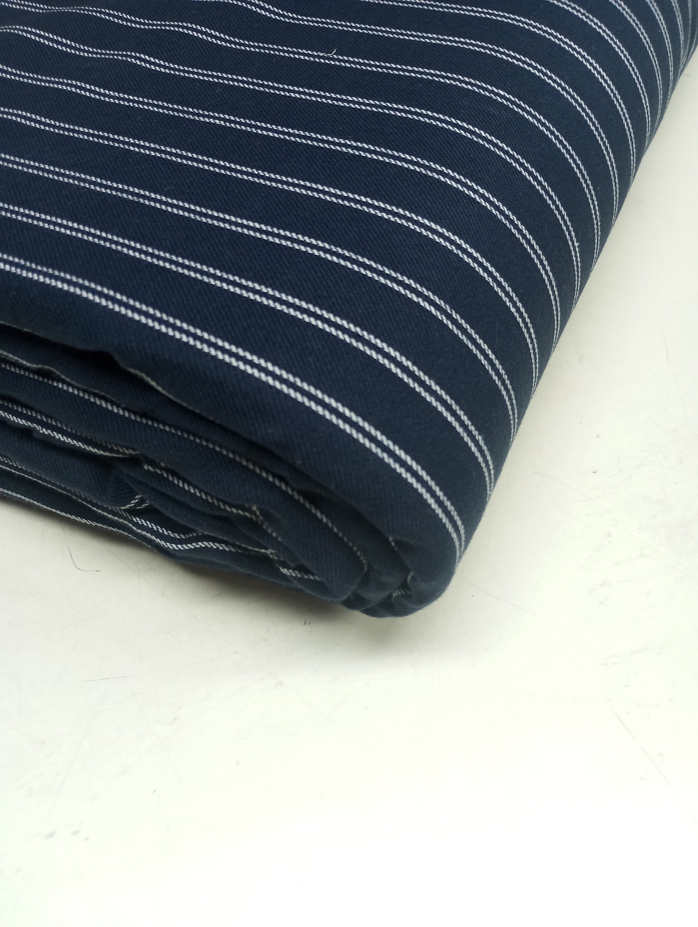 Navy Blue & White Stripes Drill Cotton Yarn Dyed Fabric