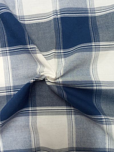 Navy Blue & White Checks Yarn Dyed Cotton Fabric