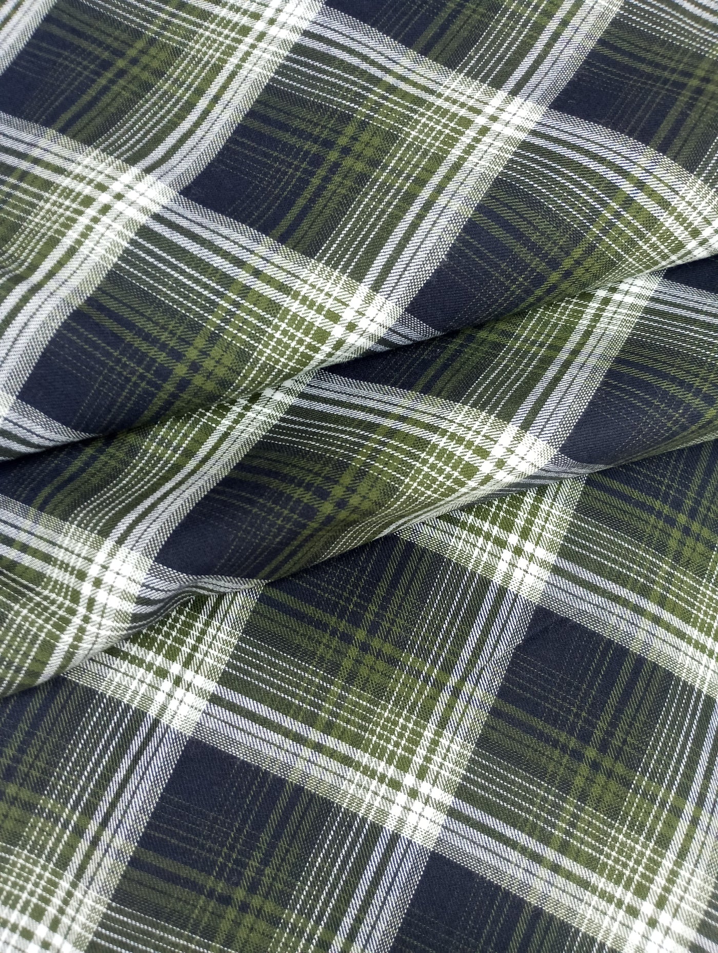 Olive Navy Cotton Twill Check Fabric