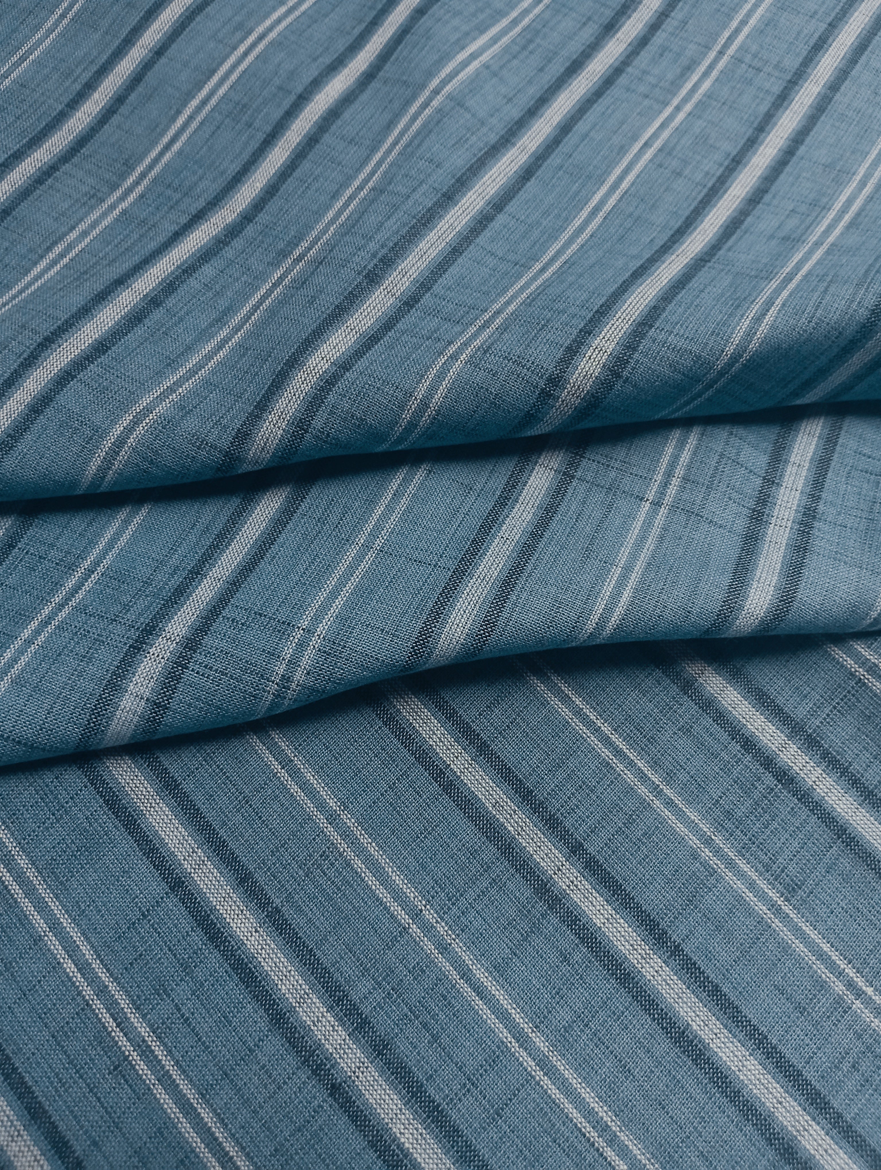 Blue & White Stripes Yarn Dyed Cotton Fabric