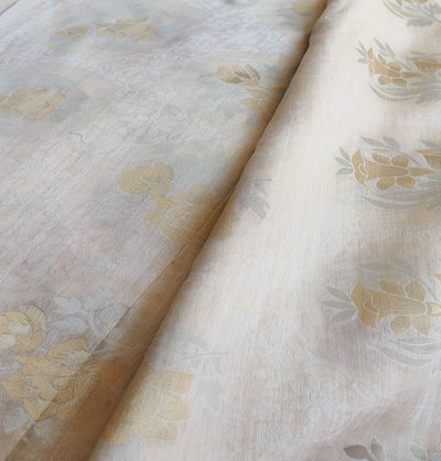 Cream Floral Dyeable Self Embossed Chanderi Jacquard Fabric