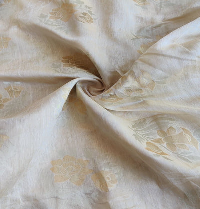 Cream Floral Dyeable Self Embossed Chanderi Jacquard Fabric