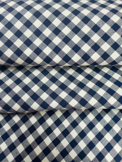 Navy Blue Check Gingham Yarn Dyed Cotton Fabric