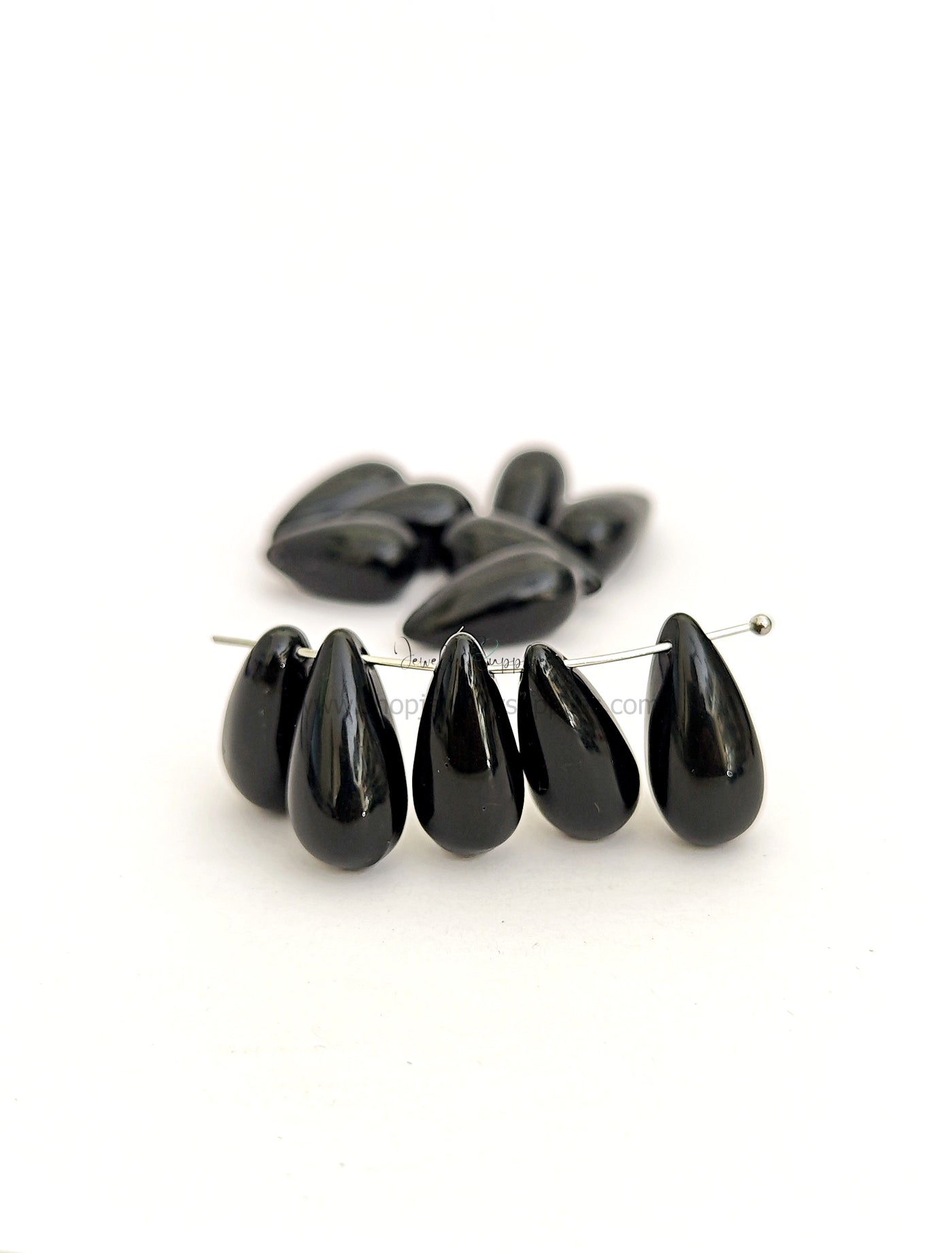 Black Drop Shaped Side Drilled Beads Glass Beads 20 X 9 mm