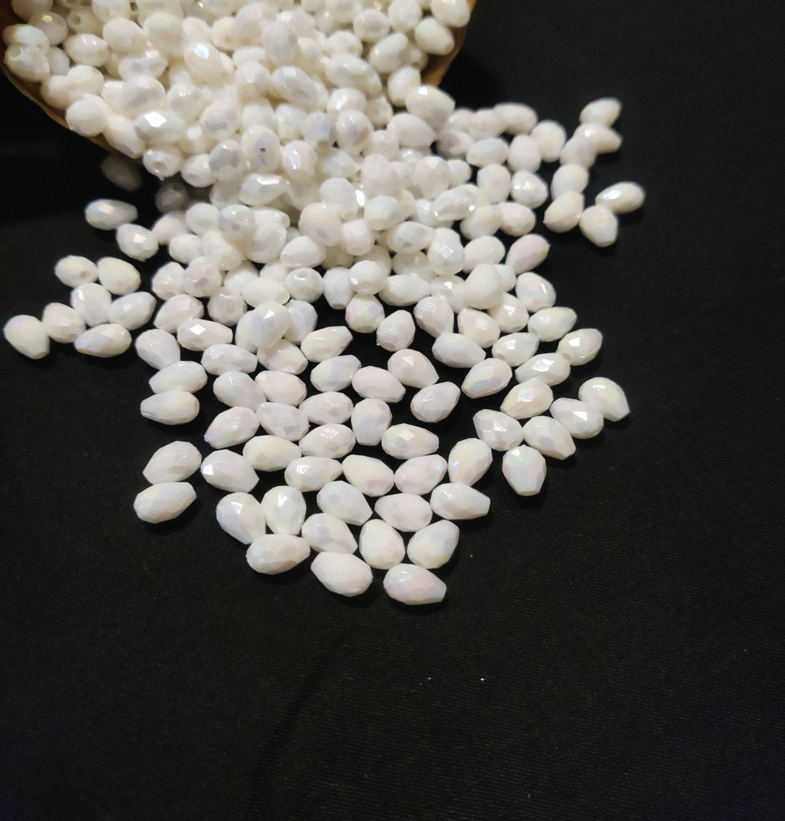 Australian White Two Tone Edge Cut Conical Beads