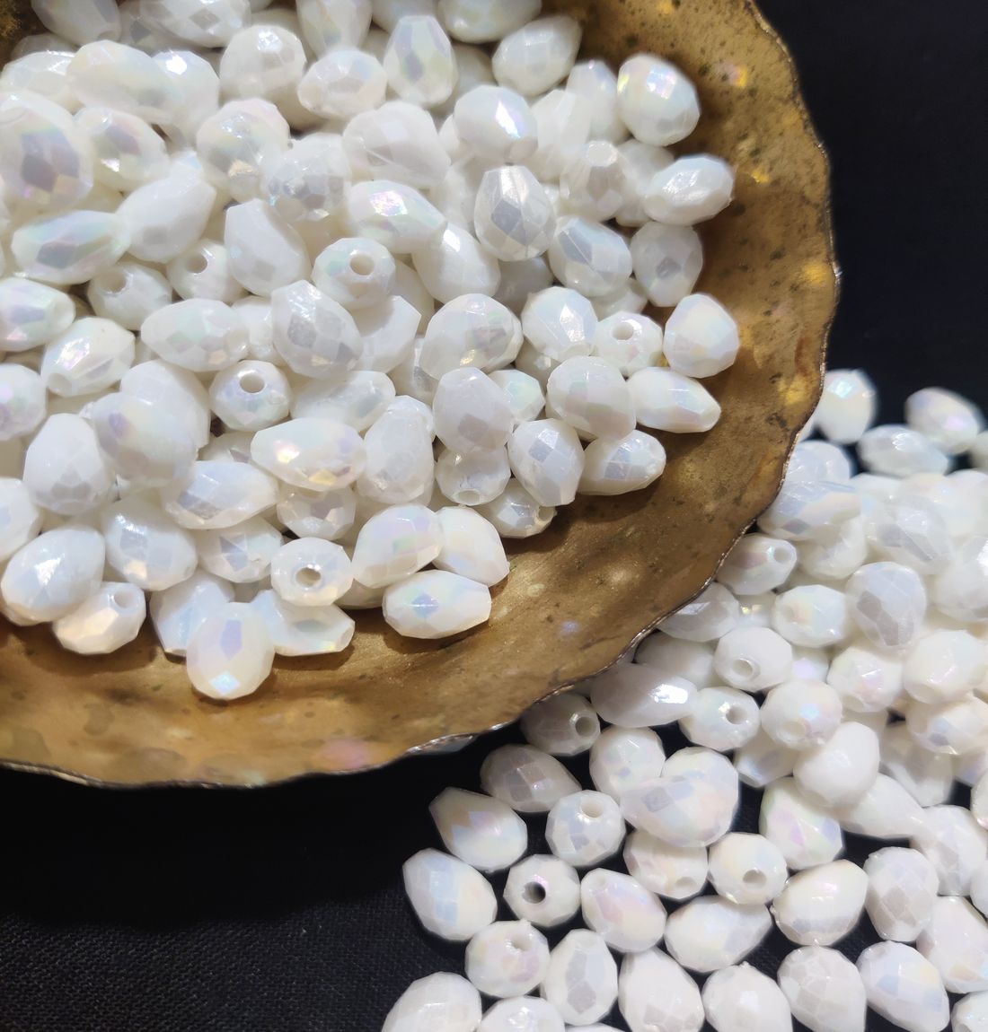 Australian White Two Tone Edge Cut Conical Beads