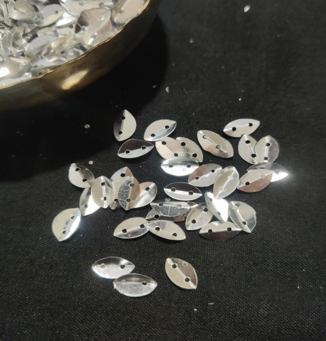 Silver 2 Hole Leaf Sequins