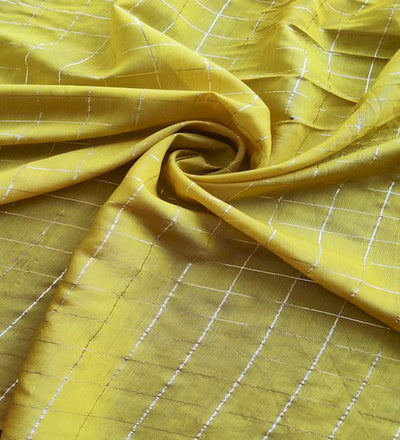 Mustard Yellow Checks Chanderi Fabric