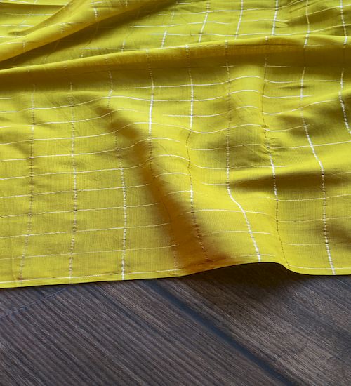 Mustard Yellow Checks Chanderi Fabric