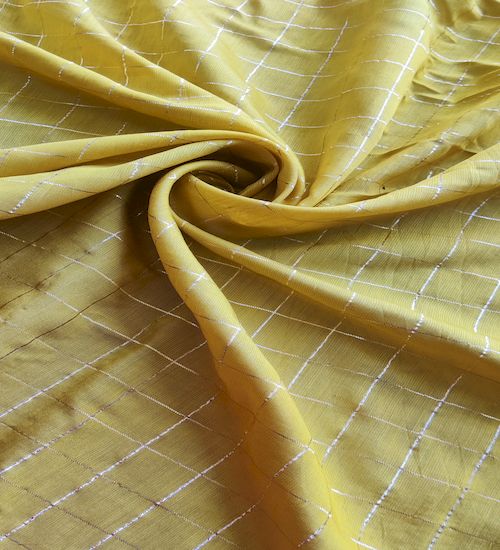 Mustard Yellow Checks Chanderi Fabric