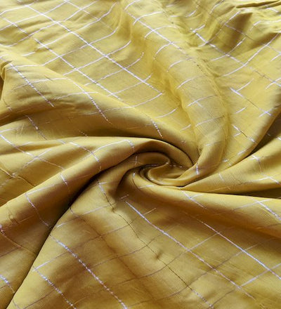 Mustard Yellow Checks Chanderi Fabric