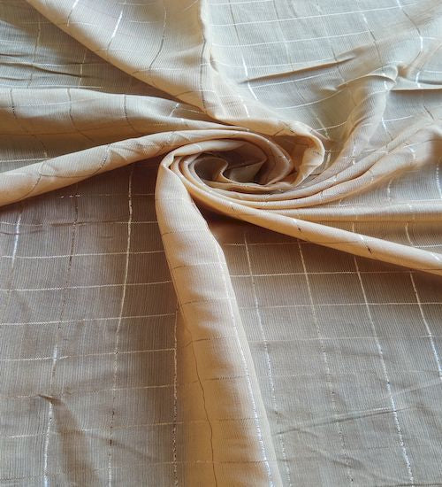 Light Brown Checks Chanderi Fabric