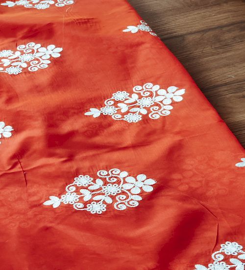 Reddish Motifs Embroidered Chanderi Fabric