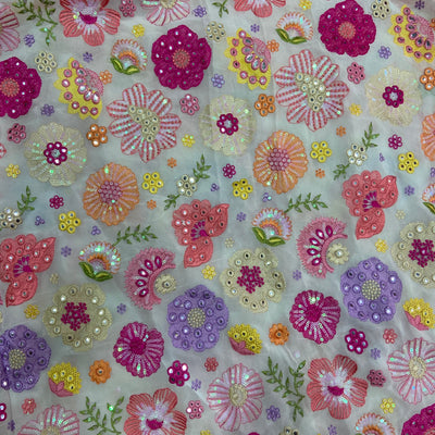 Multicolor Floral Embroidered Dyeable Viscose Georgette Fabric