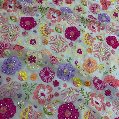 Multicolor Floral Embroidered Dyeable Viscose Georgette Fabric