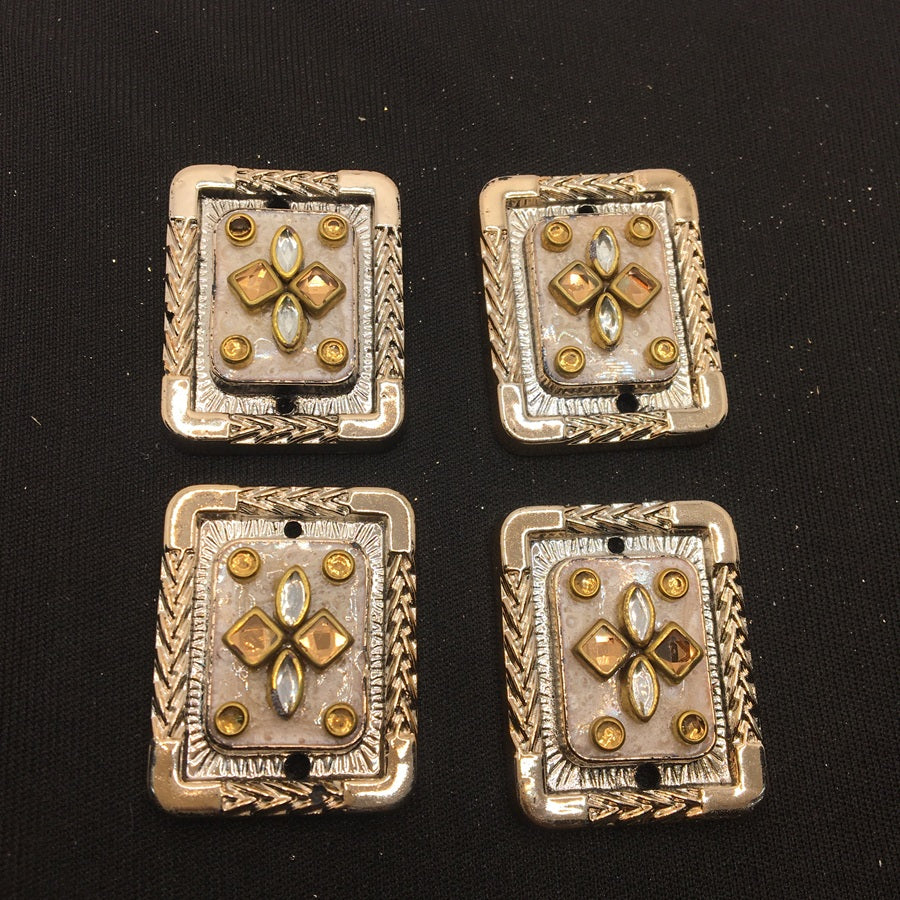 Gold Light Pink Rectangular Handcrafted Show Buttons