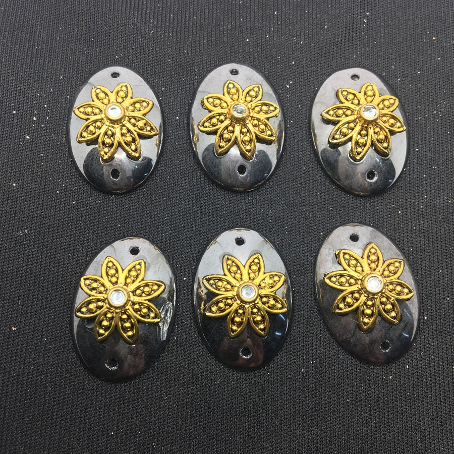 Black Golden Flower Oval Handcrafted Show Buttons
