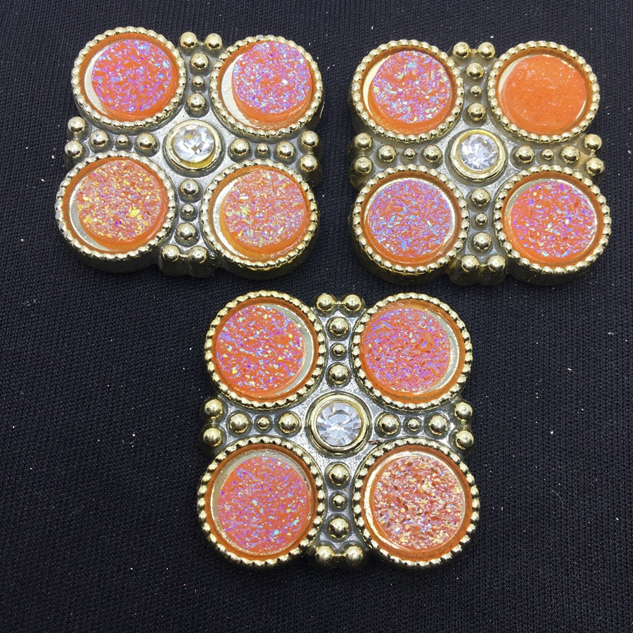 Orange Square Designer Handcrafted Show Buttons