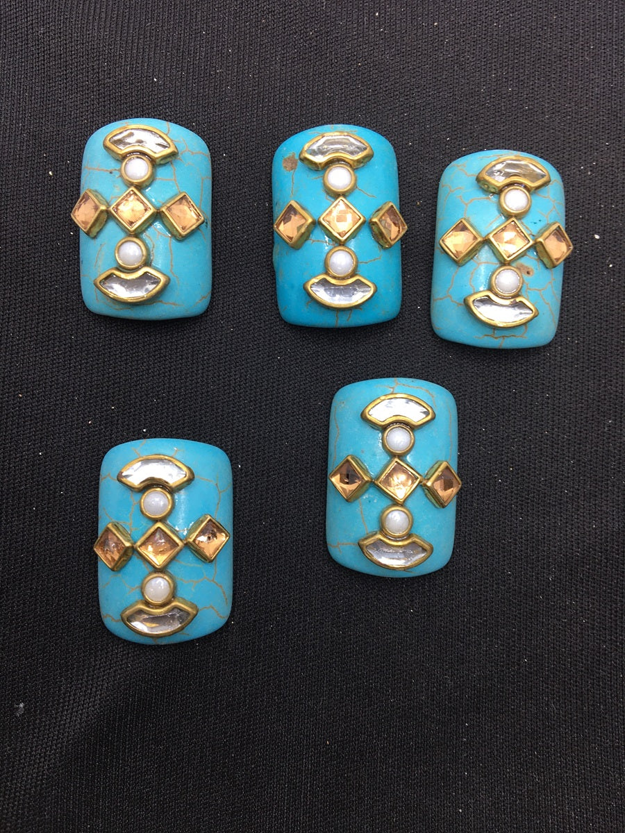 Turquoise Rectangular Handcrafted Show Buttons