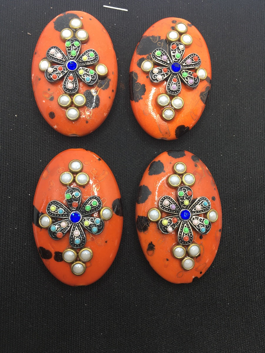 Orange Oval Handcrafted Show Buttons