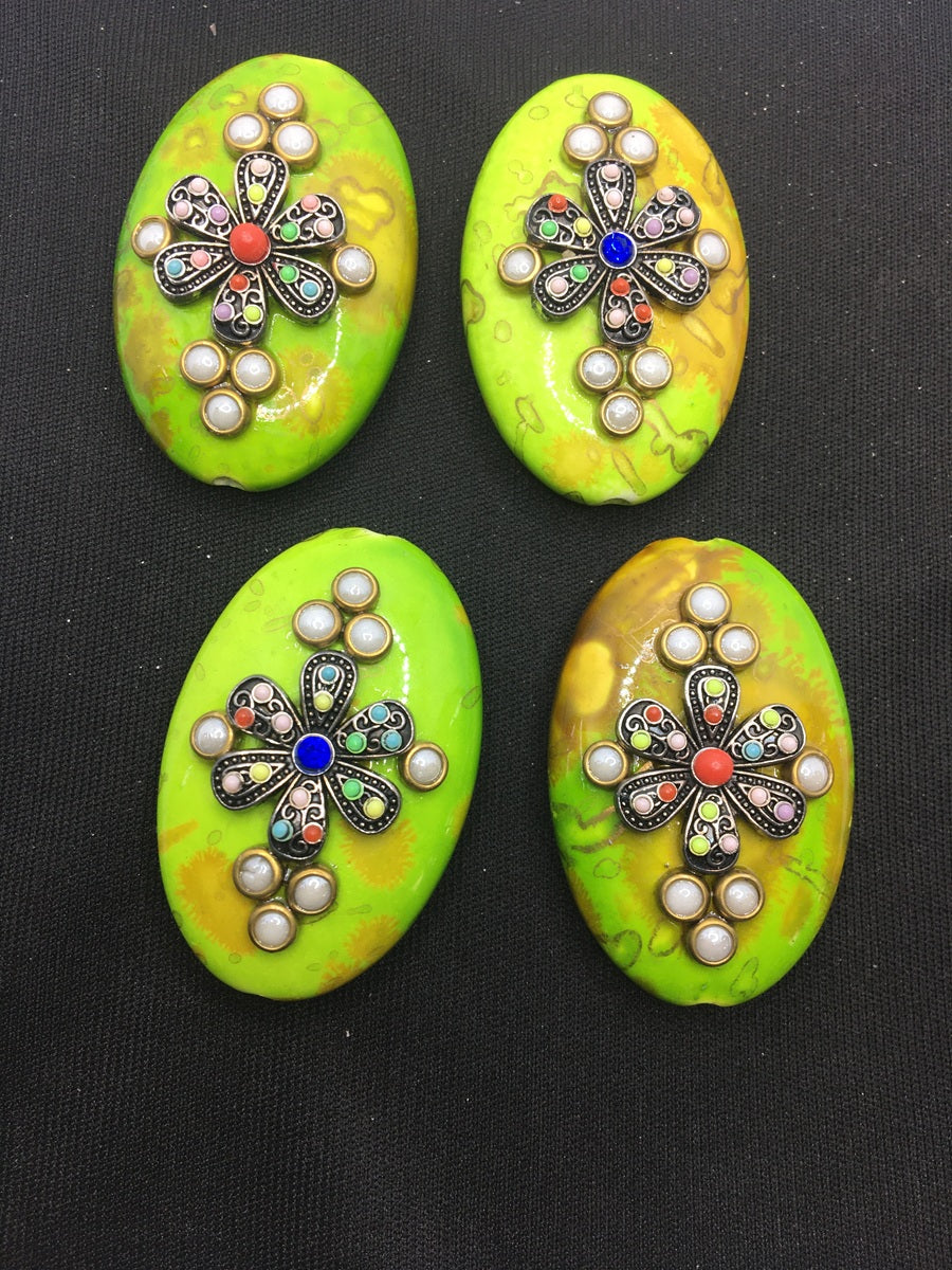 Neon Green Oval Handcrafted Show Buttons