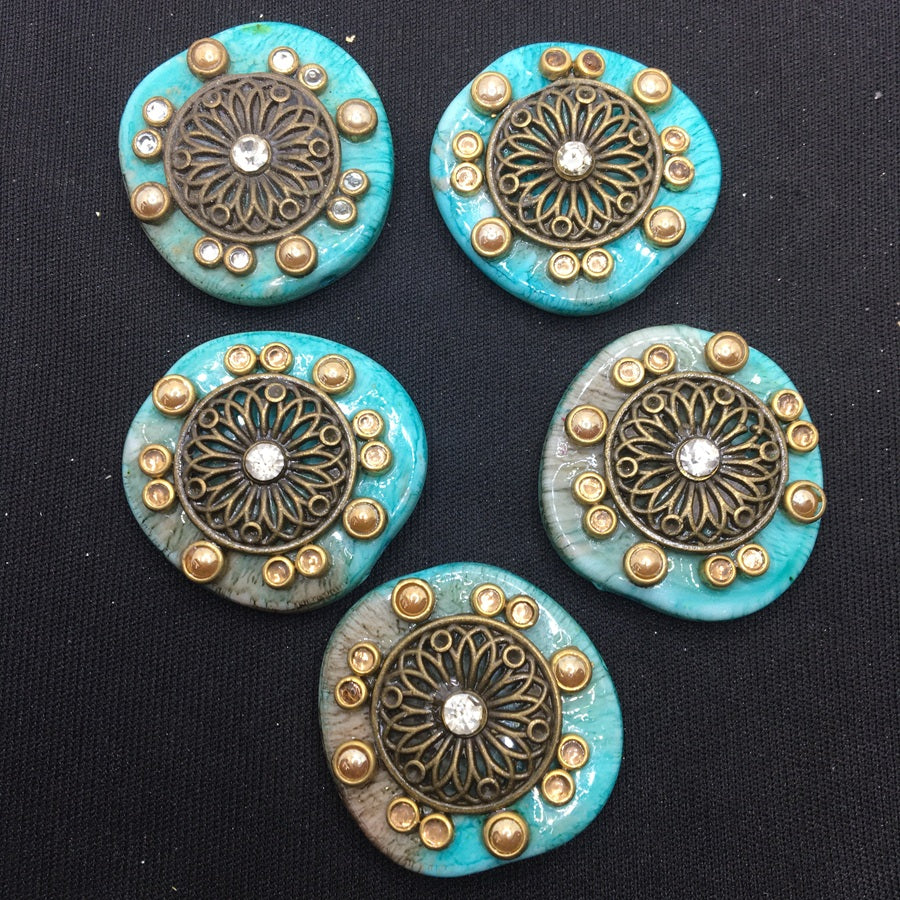 Turquoise Round Designer Handcrafted Show Buttons