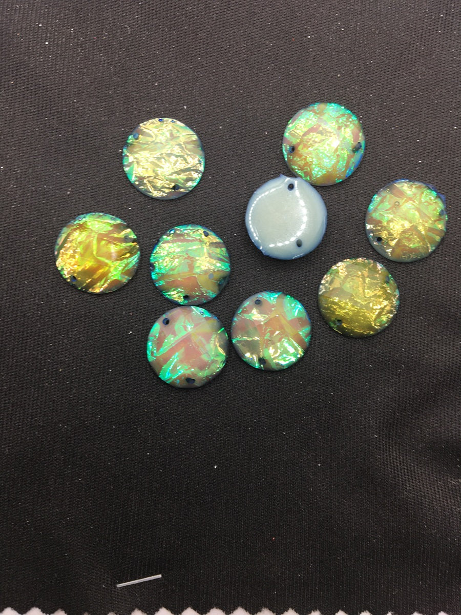 Green Rainbow Circular Resin Stones