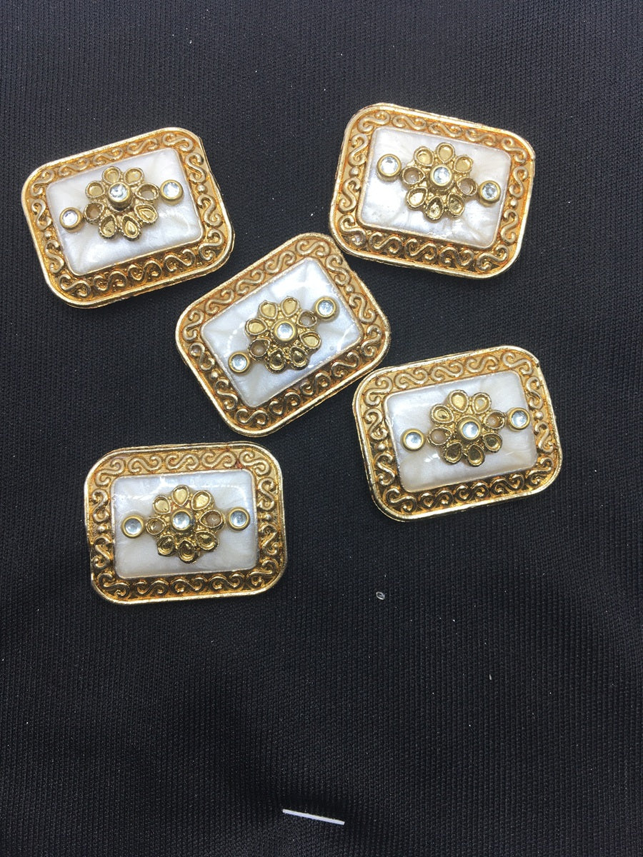 White Gold Rectangular Handcrafted Show Buttons