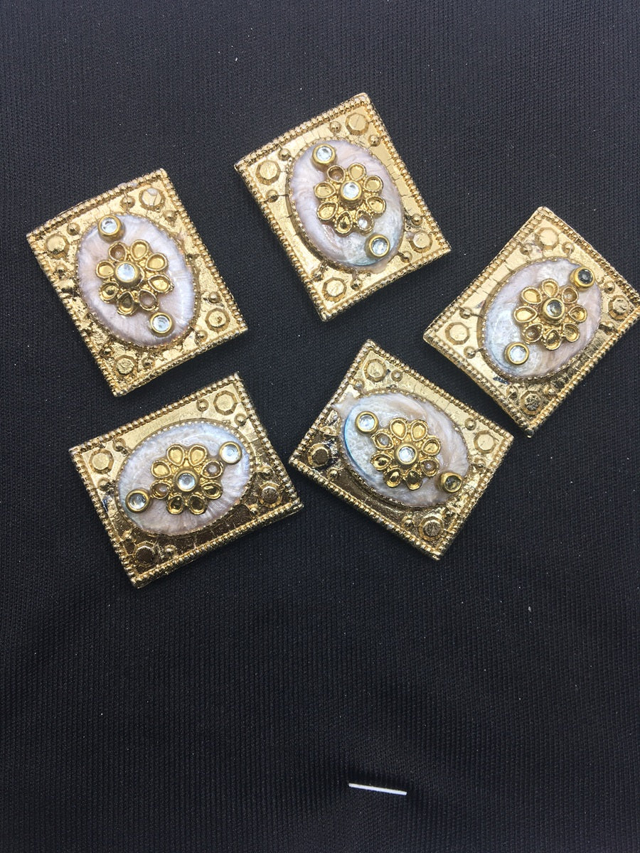Gold White Rectangular Handcrafted Show Buttons