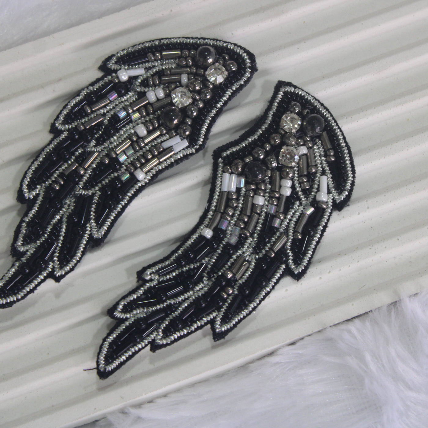 Black & White Handwork Embellished Feather Patches