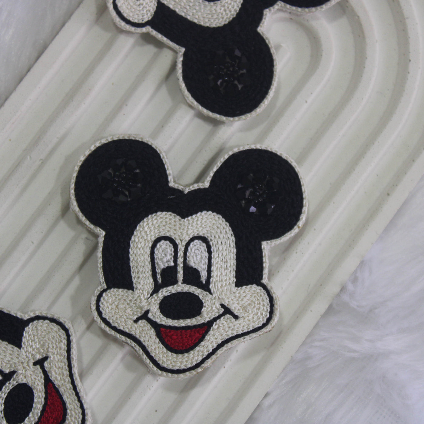 Black & White Thread Work Mickey Mouse Patches