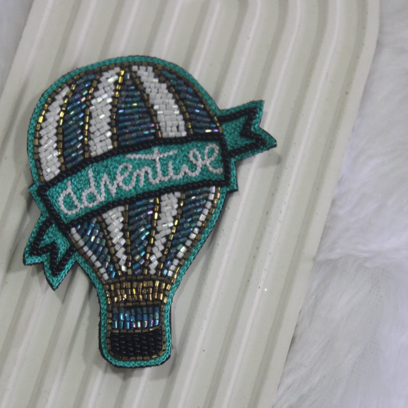 Turquoise Blue White Cutdana Parachute Patch