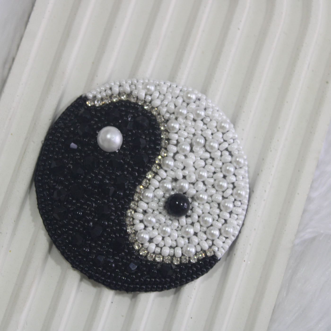 Black & White Pearl Work Yin Yan Patches