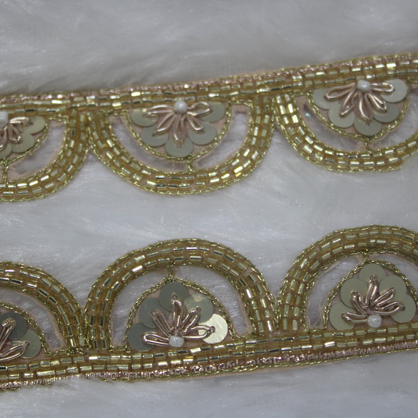 Golden Fancy Handwork Cutdana Beads Work Embroidered Border