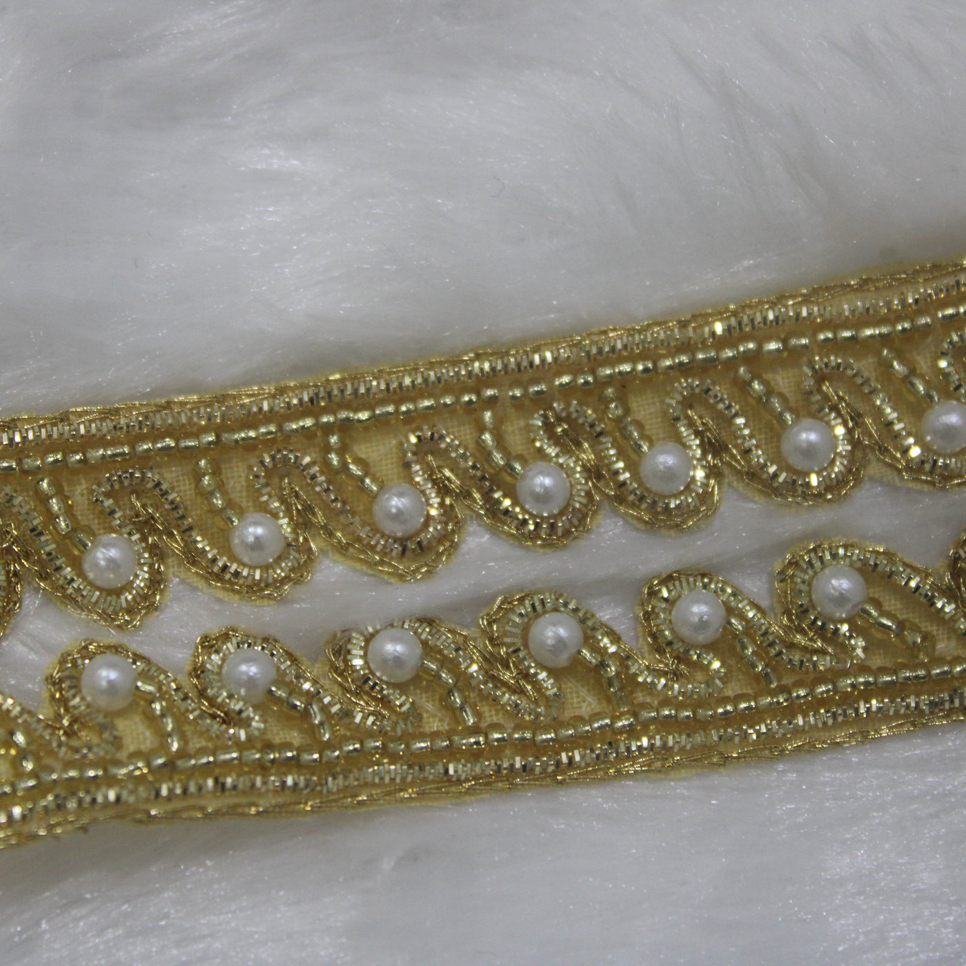 Golden White Pearl Handwork Embellished Embroidered Border