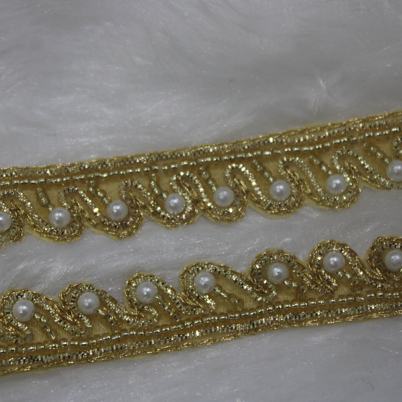 Golden White Pearl Handwork Embellished Embroidered Border