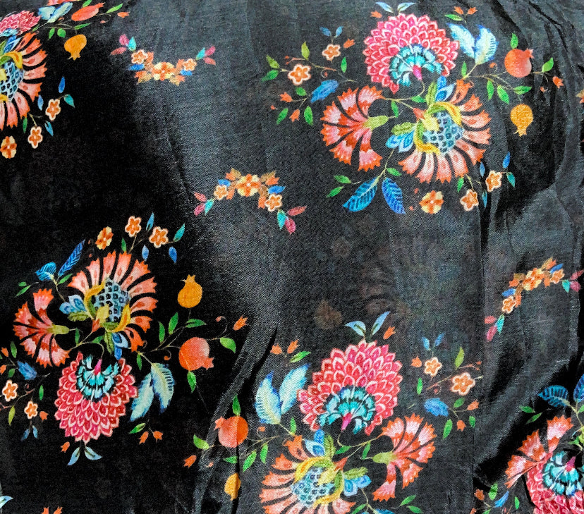Black Floral Summer Pure Viscose Chinnon Chiffon Fabric (Wholesale)
