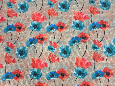 Multicolor Floral Print With Embroidered Hakoba Cotton Fabric