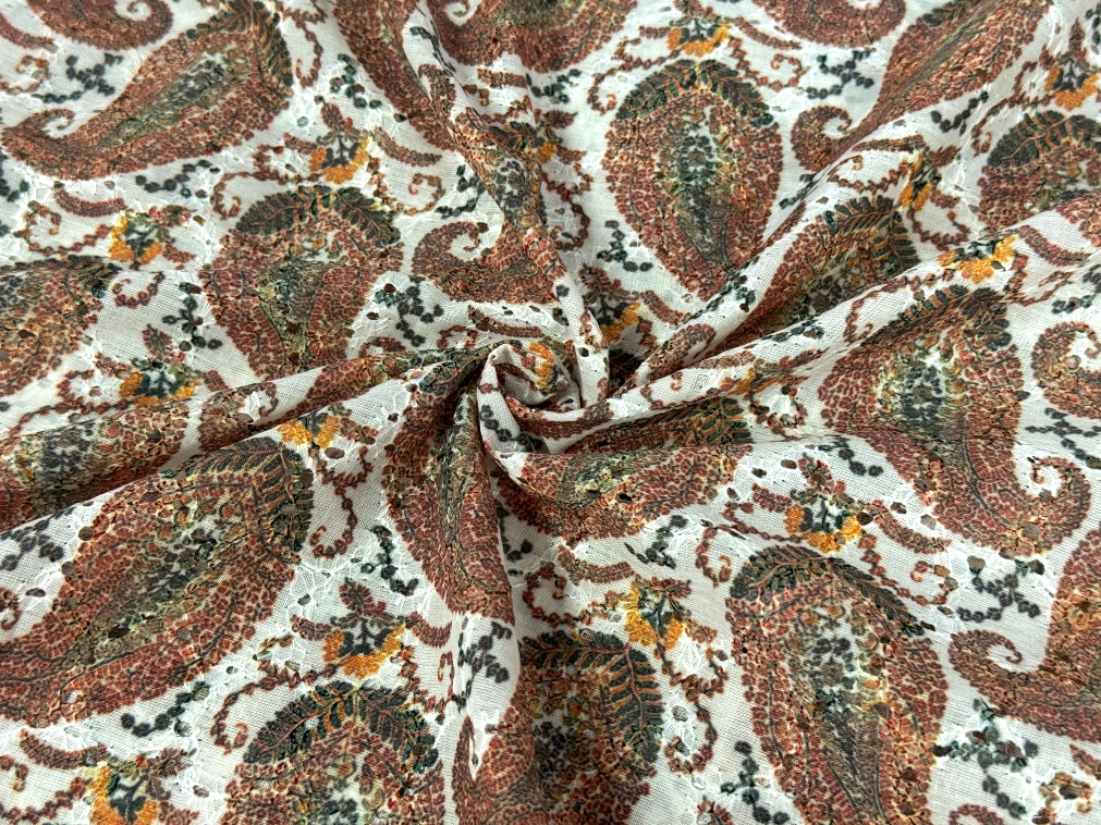 Multicolor Paisley Print With Embroidered Hakoba Cotton Fabric