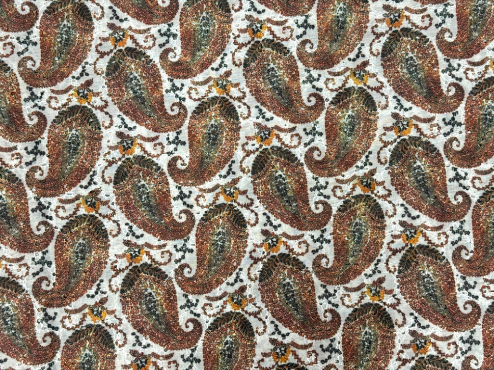 Multicolor Paisley Print With Embroidered Hakoba Cotton Fabric
