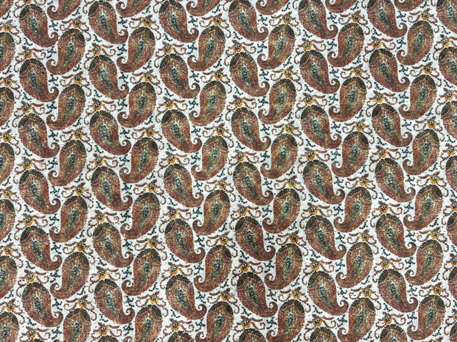 Multicolor Paisley Print With Embroidered Hakoba Cotton Fabric