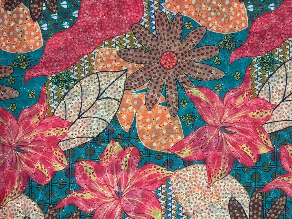 Multicolor Floral Print With Embroidered Hakoba Cotton Fabric