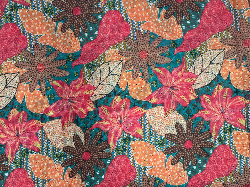 Multicolor Floral Print With Embroidered Hakoba Cotton Fabric