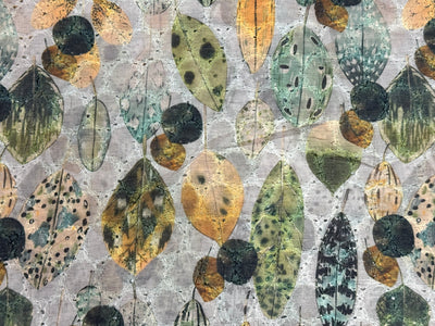 Multicolor Leaf Print With Embroidered Hakoba Cotton Fabric