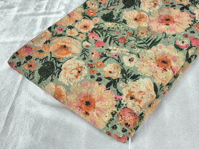 Multicolor Pastel Floral Print With Embroidered Hakoba Cotton Fabric