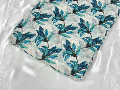 Teal Blue Floral With Embroidered Hakoba Cotton Fabric