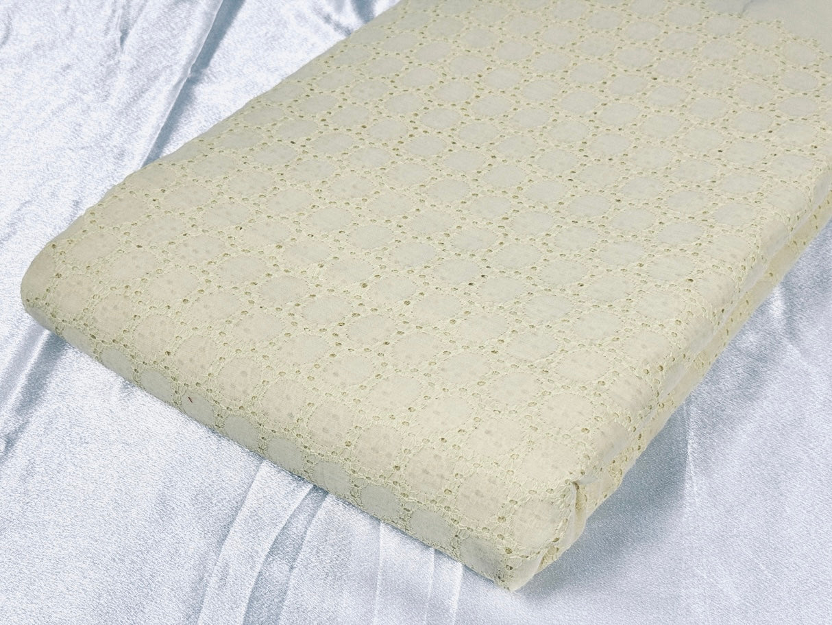Cream Embroidered Hakoba Cotton Fabric