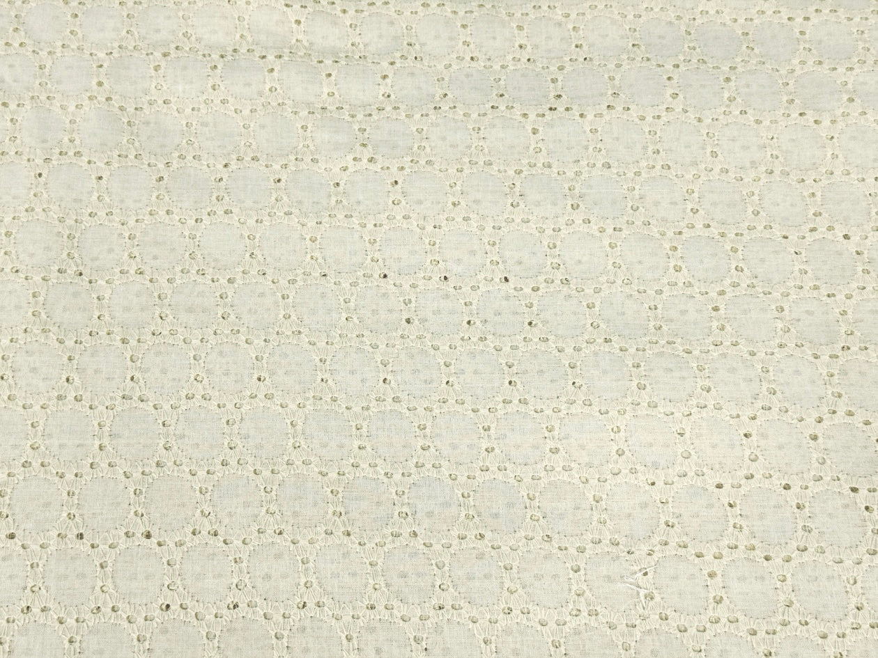 Cream Embroidered Hakoba Cotton Fabric